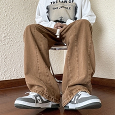 做旧棕色牛仔裤男宽松直筒欧美hiphop裤子ins高街直筒裤N888-P48，男装牛仔裤，星座1008-1