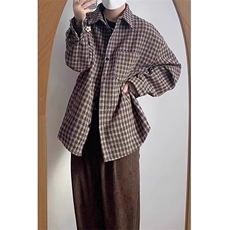 cityboy棕色格子长袖衬衫男小众高级感oversize衬衣外套CSJ20，男装衬衫，星座516A