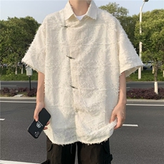 潮中式衬衫男复古风短袖夏季网红宽松上衣T恤设计感舒适百搭，男装T恤，星座716-2