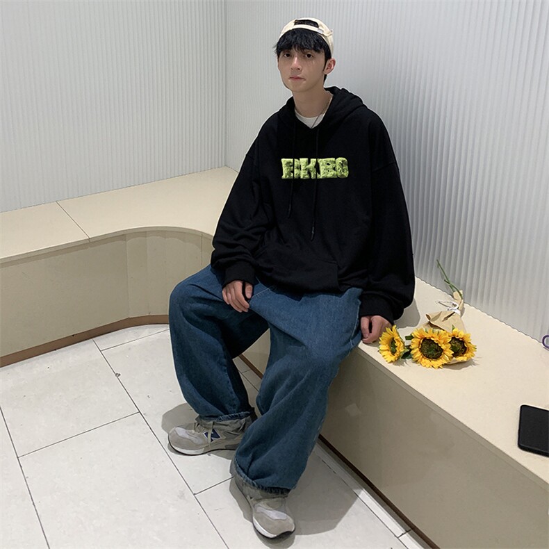 WY07-P33潮牌简约字母刺绣连帽卫衣男女街头宽松克莱因蓝百搭外套,男装卫衣,星座1501-1