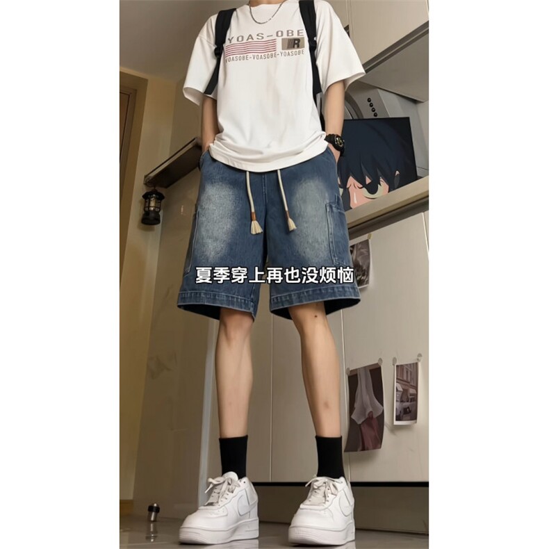 水洗大码牛仔短裤男夏季高街宽松直筒休闲五分裤24XD23021-P45,男装牛仔裤,电商A042