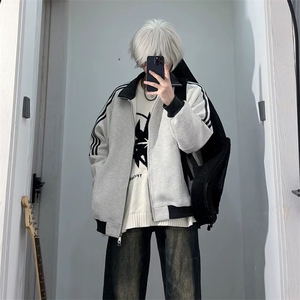 抖音得物高品质26春装美式高街重磅结构拼接织带立领卫衣外套CM42图片