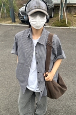 格子衬衫春夏美式短袖衬衫港风情侣装休闲衬衣CS286-P30，男装T恤，星座301C-5