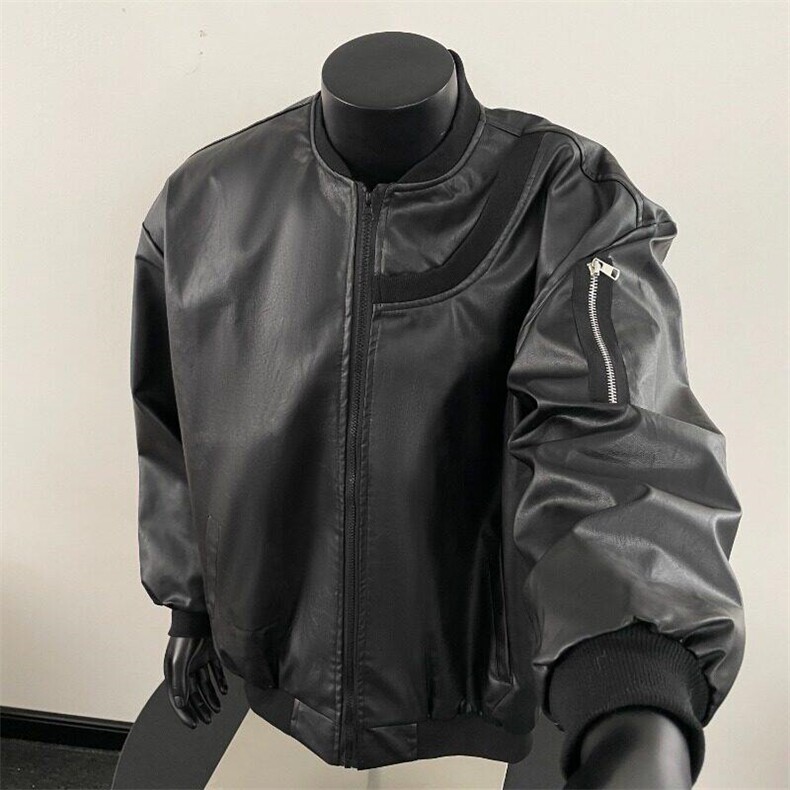 YW155LL-特P60Cleanfit纯黑色皮衣外套男高级感痞帅飞行员夹克,男装夹克,星座1007（原301D）