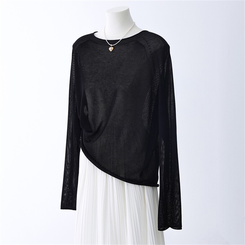 亲肤麻无缝一体圆领罩衫，女装针织衫/毛衣，优麦羊绒（原洪叶羊绒）