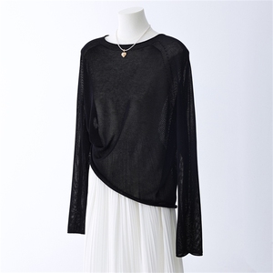 亲肤麻无缝一体圆领罩衫，女装针织衫/毛衣，优麦羊绒（原洪叶羊绒）