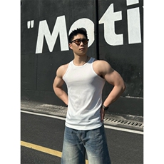 重磅弹力透气螺纹背心男款打底t恤弹性健身运动310A-4-BX66-P13，男装T恤，星座310A-4