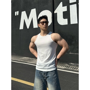 重磅弹力透气螺纹背心男款打底t恤弹性健身运动310A-4-BX66-P13图片