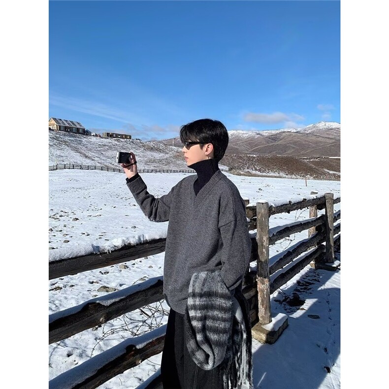 网图拼接假两件高领毛衣打底衫cleanfit纯色针织衫 SS1033-P60图片