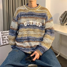 美式复古撞色毛衣男秋冬季学生街头慵懒风小众设计针织衫ins潮，男装针织衫/毛衣，星座716-3