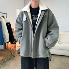 秋冬呢料港风ins纯色加厚羊羔毛短款男保暖棉衣A071-089-P125，男装棉衣，电商A071