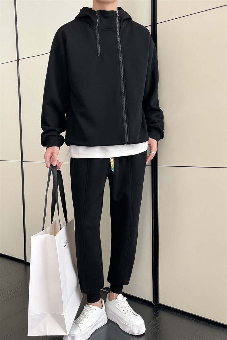 社会小伙秋冬季男士纯色卫衣卫裤两件套2025新款套装男C208-6786,男装休闲裤,电商C208