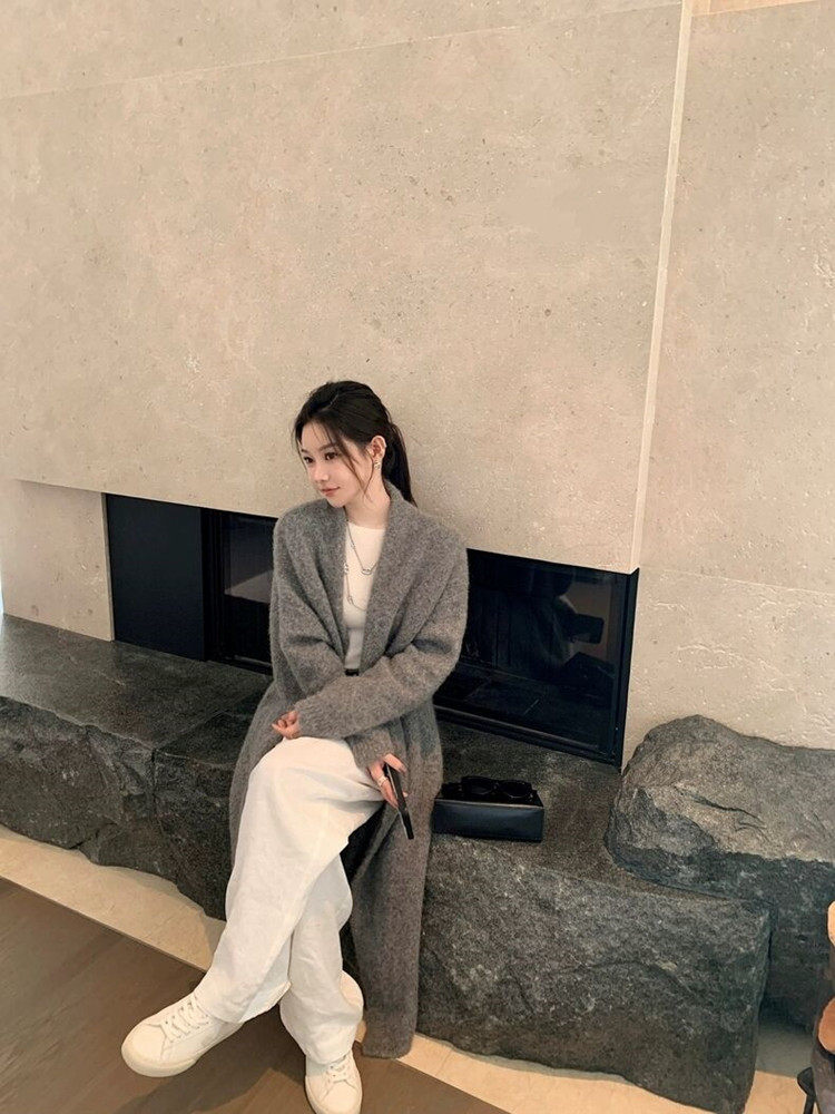 秋冬季新款舒适时尚百搭长款羊毛大开衫,女装羊毛衫,莺澜羊绒