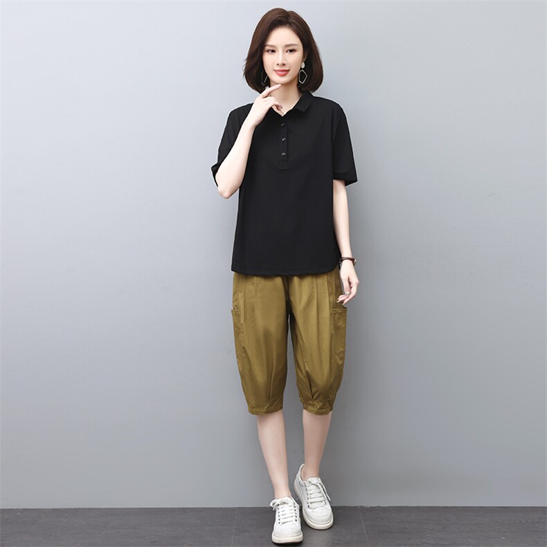 时尚休闲套装女夏2023新款宽松洋气减龄短袖T恤休闲裤两件套,女装套装/套裙,涵誉