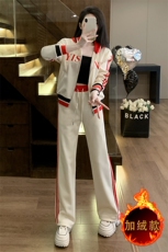 时尚潮流女秋冬加绒新款休闲阔腿裤两件套，女装套装/套裙，江南