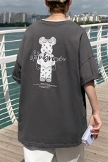 1港风小熊印花休闲情侣日系潮大码M-5XL短袖T恤男DT7736P25控38，男装T恤，星座226-2