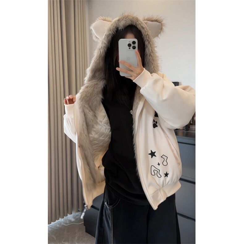 图小众设计KT刺绣加厚座山雕毛绒外套男女冬季棉衣外套P108,男装棉衣,电商C306-1