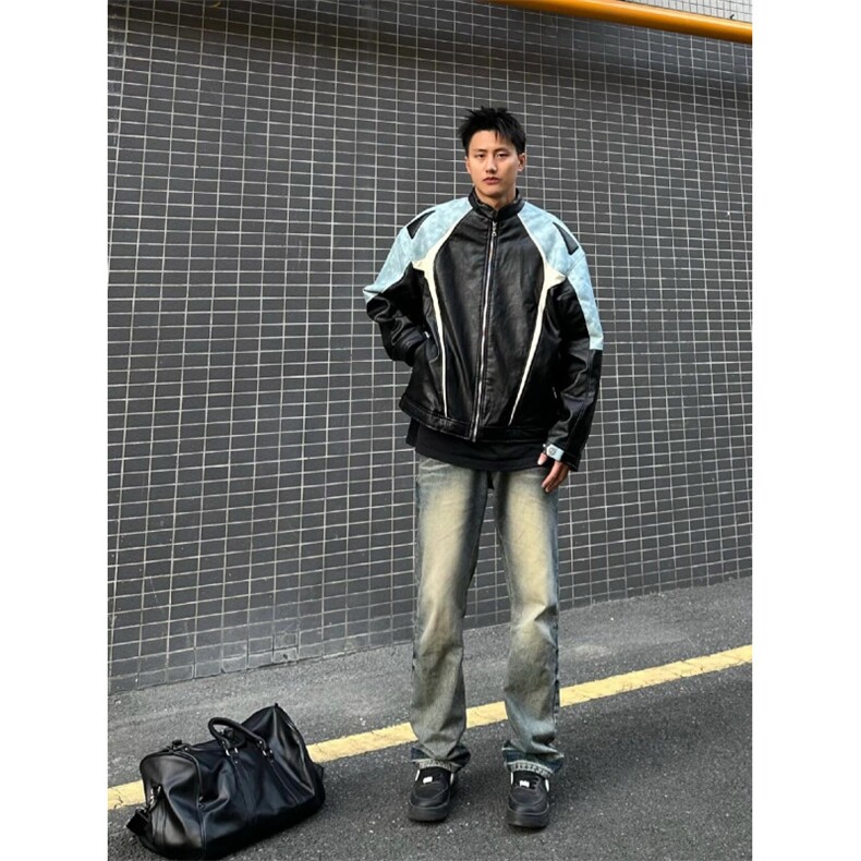 【有货】3607CC-特P85拼色机车皮衣棉服男加厚立领棒球夹克外套,男装夹克,星座1007（原301D）