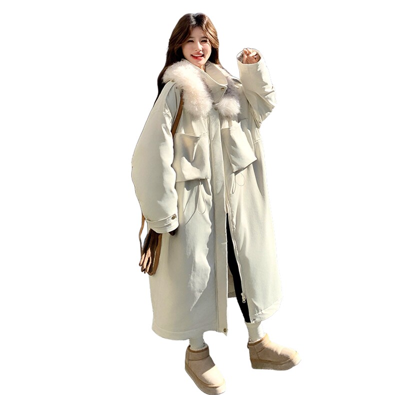 2C085-Q118P320K488主推长款大毛领90白鸭绒宽松大衣外套,女装羽绒服,2C085