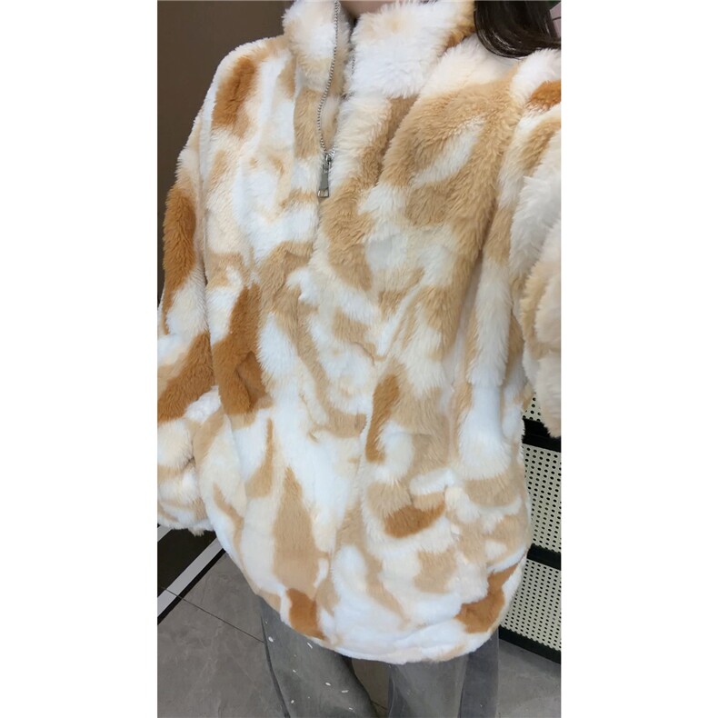 秋冬男士兔毛扎染卫衣外套冬季宽松毛衣加厚保暖棉服特批90图片