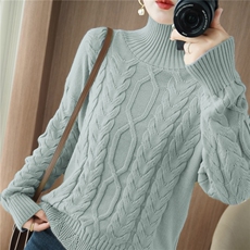 2025年秋季新款百搭女士大麻花高领长袖针织衫，女装针织衫/毛衣，品高羊绒