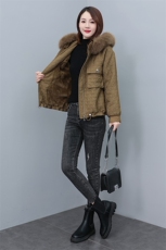 2022冬季新款提花连帽毛领可脱卸休闲派克服棉衣棉服，女装棉衣/棉服，奕薇雅