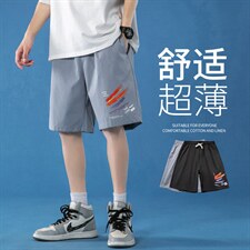 K206P25蓝底百搭夏装字母彩虹印花情侣港风学生五分裤休闲短裤，男装休闲裤，电商A050