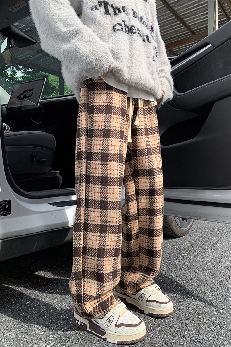 8XL-M特大码加厚毛呢料格子休闲裤宽松直筒长裤子男裤毛呢裤K946,男装休闲裤,电商D206-1