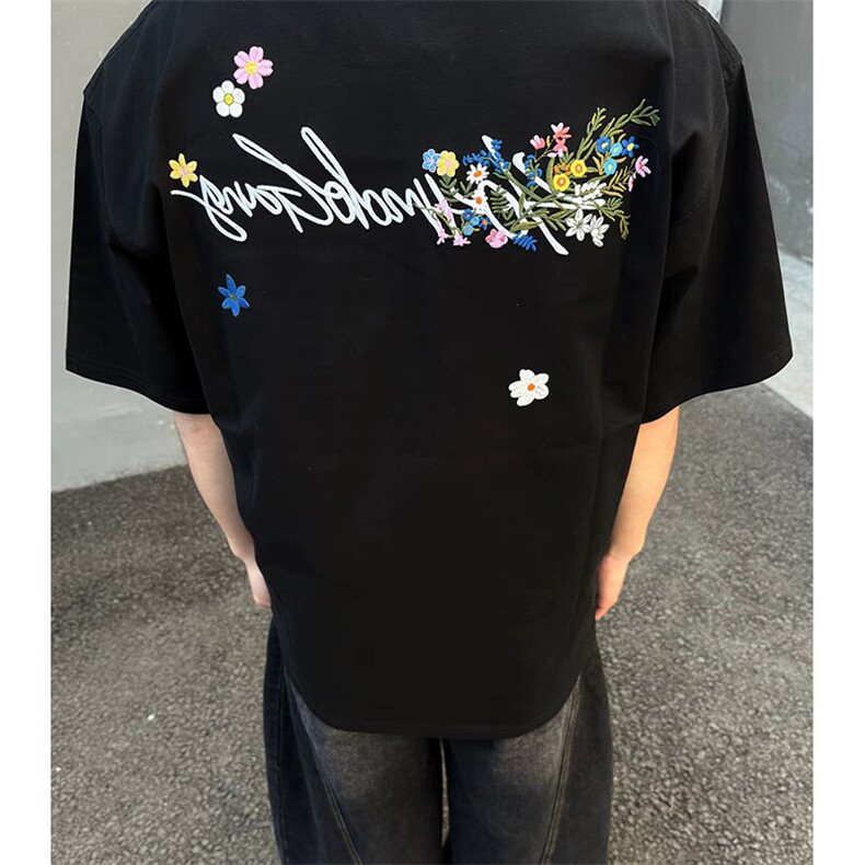 万针全刺绣工艺抖音得物高品质260克重磅纯棉双纱美式高街短袖T恤,男装T恤,电商A486