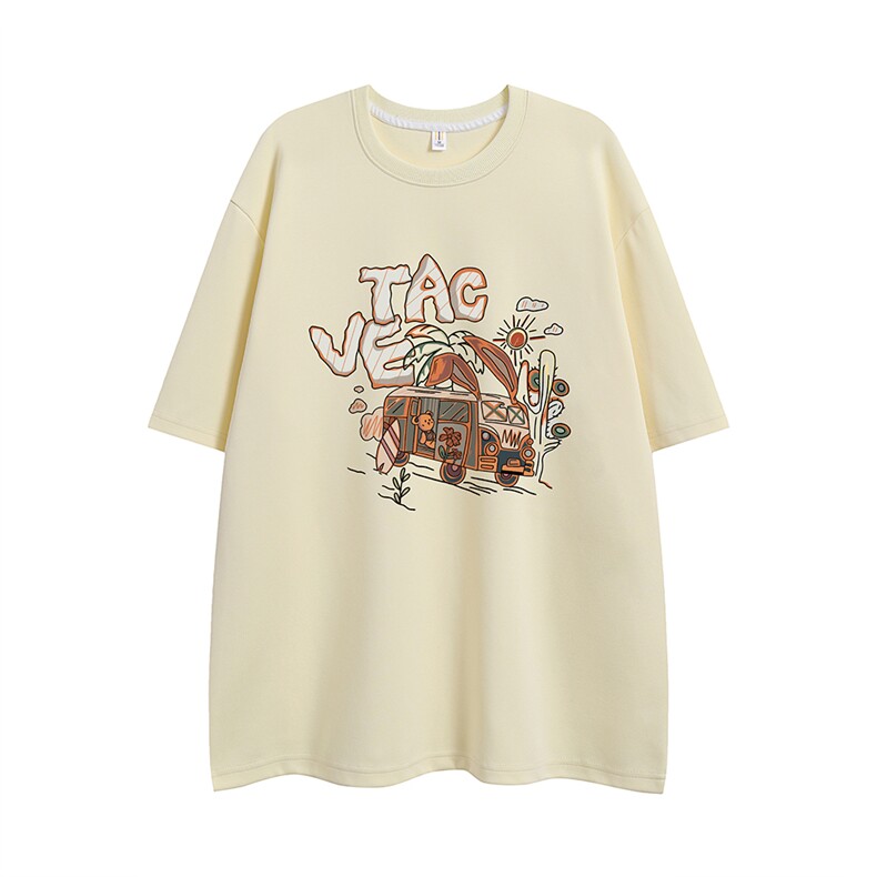 白底23新款夏季时尚百搭宽松圆领纯棉通印花短袖T恤T61107P25控38图片