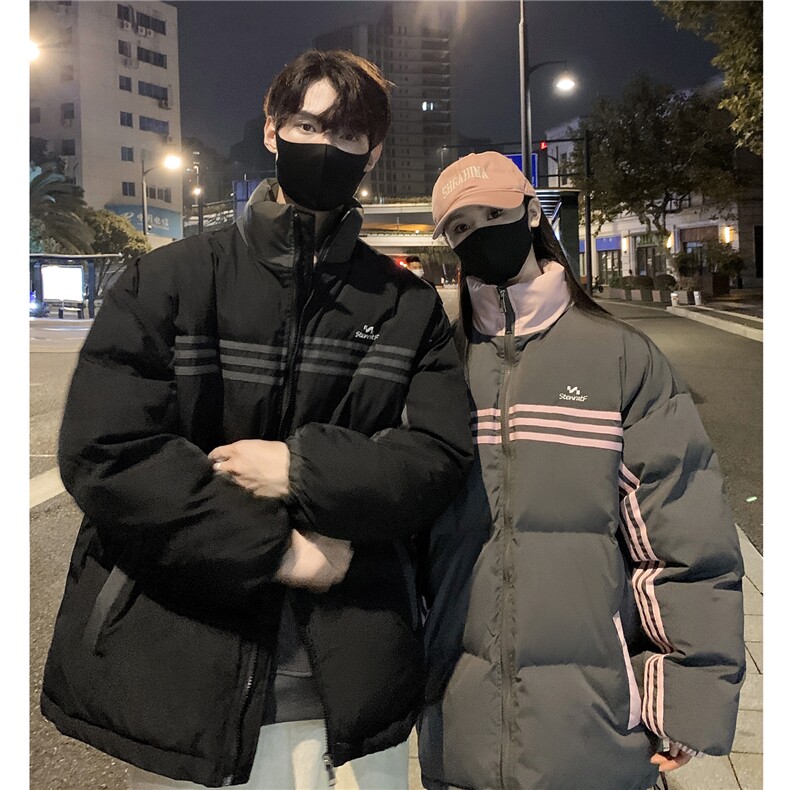 情侣装冬装美式条纹织带棉服刺绣logo棉衣休闲外套男G1100P118,男装棉衣,电商A339