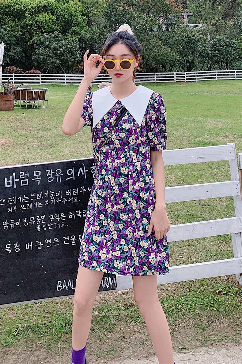现货2021夏季娃娃领碎花连衣裙浙宝292A货号1903,女装连衣裙,时倾STUDIO