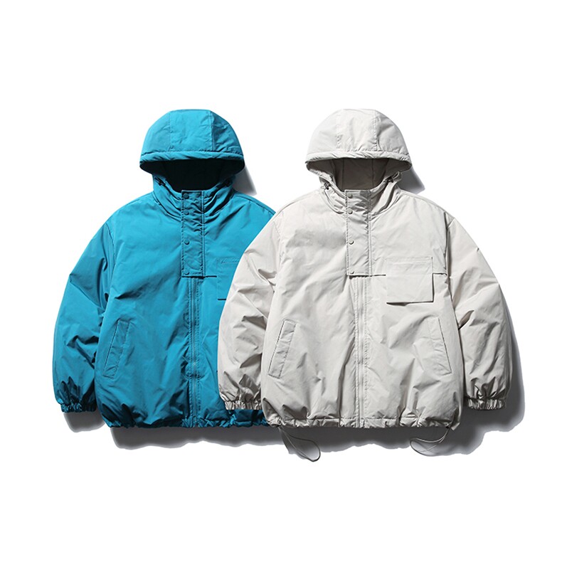 南夏乔装2025冬款纯贴布装饰连帽羽绒服日系复古宽松保暖羽绒袄男,男装羽绒服,电商S006（B521）
