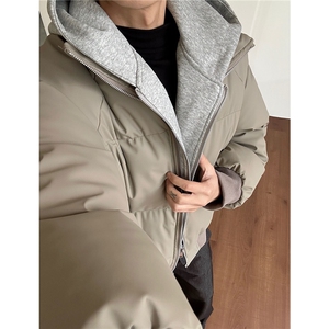 PU皮假两件连帽宽松棉衣男女保暖短款潮流冬季加厚棉服D513特P105图片