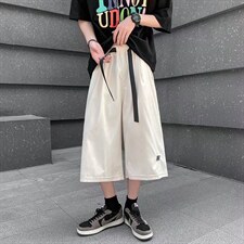 夏季痞帅裤子男宽松休闲裤韩版潮流港风潮牌运动阔腿七分裤Q01P30图片