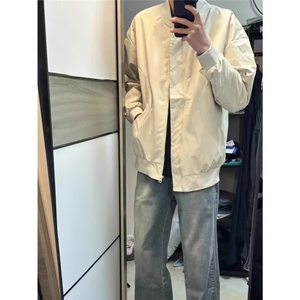 J67-P53   美式am1飞行员夹克男立领棒球服高级感浅色外套图片