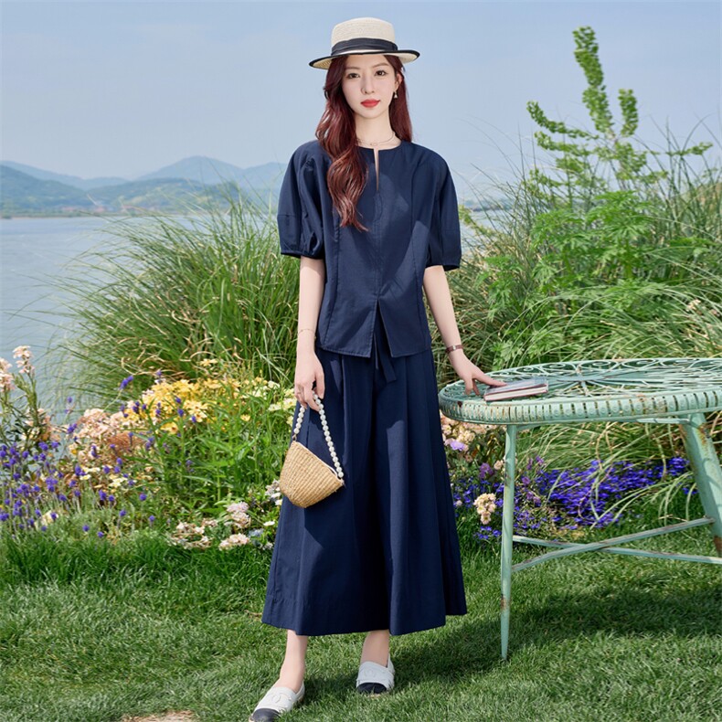 欧货简约高级感时尚套装2026夏新款女流行减龄修身显瘦九分阔腿裤,女装套装/套裙,水衣源