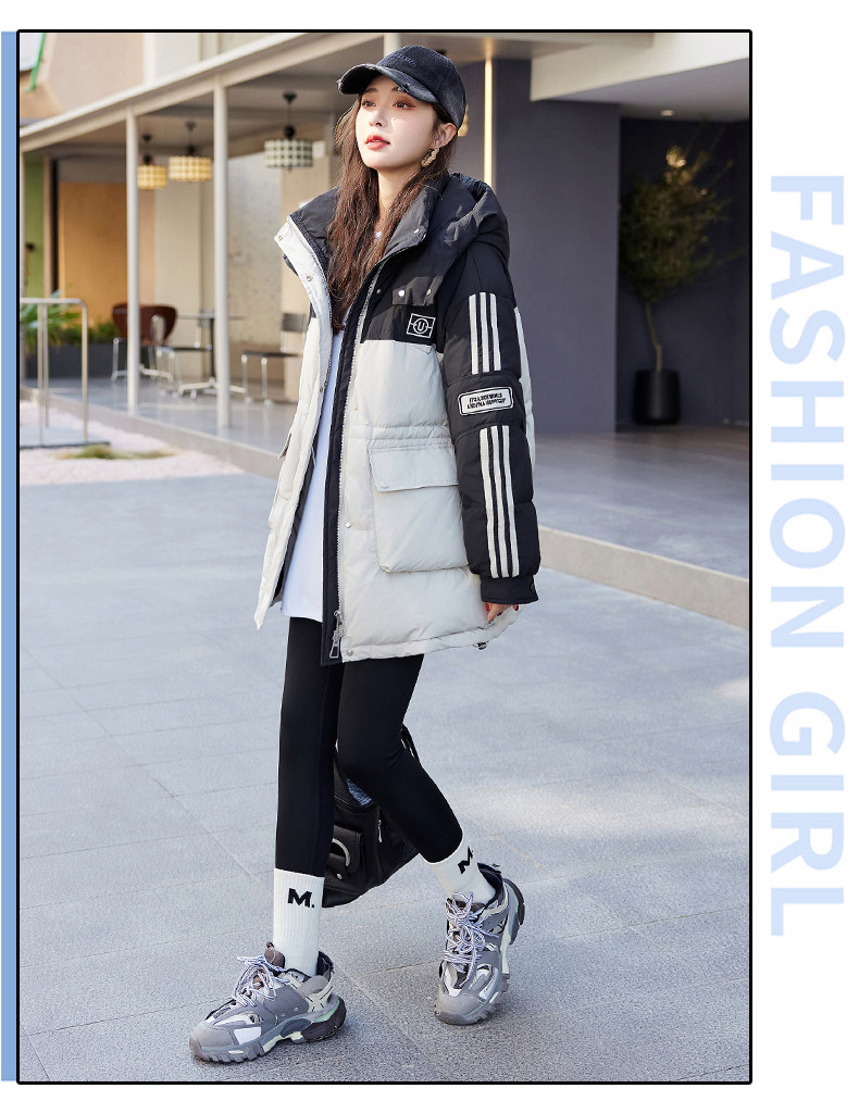 现货。连帽中长款白鸭绒羽绒服女冬季新款设计感小众加厚立领外套，女装羽绒服，E百度