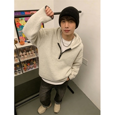美式半拉链连帽套头针织衫男女同款秋冬外穿慵懒风宽松帽衫毛衣潮，男装针织衫/毛衣，四季星座505