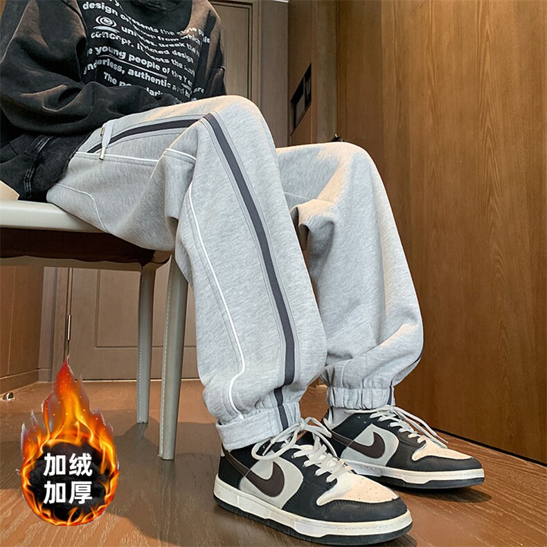 k3202-48加绒P58冬季抖音高品质潮牌宽松男女织带束脚休闲卫裤，男装休闲裤，电商A009A（原A058A）