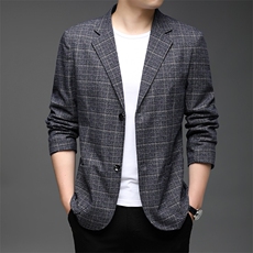 春季新款男士2022休闲时尚格子西服外套男装商务单西中青年西装，男装西服，钱塘6003（原4033）