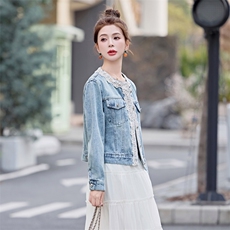 小香风气质复古蕾丝拼接牛仔短外套女2025春季新款高端洋气牛仔衣，女装短外套，意芙