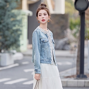 小香风气质复古蕾丝拼接牛仔短外套女2025春季新款高端洋气牛仔衣图片