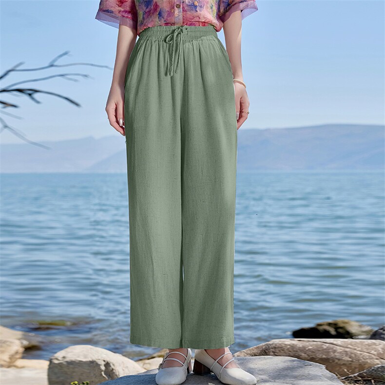 2026年春季阔腿裤文艺风中腰亚麻棉，女装休闲裤，江南依恋