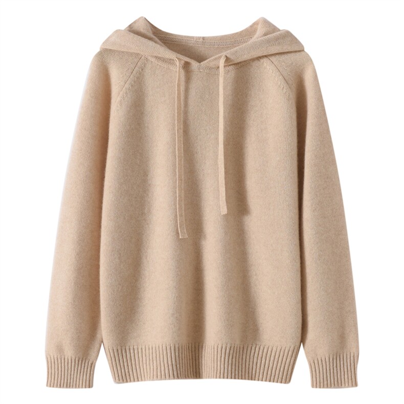 2025秋冬新款女羊绒衫100%纯山羊绒连帽纯色套衫加厚宽松针织套衫，女装羊绒衫，镁纯羊绒