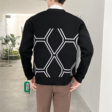 轻熟时尚商务休闲V领开衫男针织衫提花编织黑色毛衣外套男款MG02，男装针织衫/毛衣，星座506