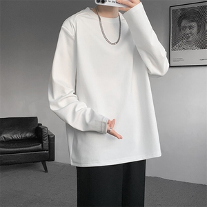 8XL-M 重磅垫肩长袖T恤男设计感圆领卫衣正肩纯色打底衫DX329P48图片