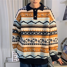 毛衣男冬季潮牌套头加厚慵懒打底针织衫复古拼接保暖宽松线衣，男装针织衫/毛衣，星座716-2