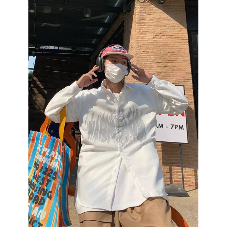 长袖潮流网红卡其青少年衬衣宽松潮男痞帅衬衫男日系C804-P35,男装衬衫,星座1109-3