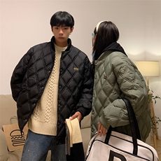 1506/2220/P75冬季立领菱形格棉衣男情侣棉服潮休闲百搭棉袄2，男装棉衣，星座1506